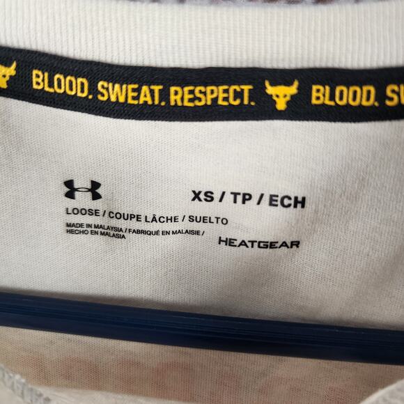 Under Armour Project Rock Women’s T-Shirt XS Beige “Hardest Worker In The Room” - Picture 3 of 7